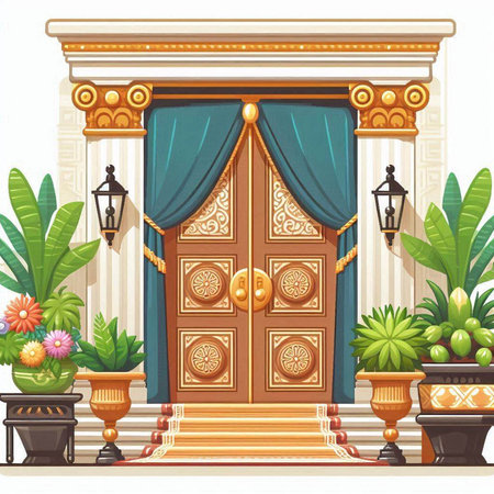 Entrance door in classic style. Vector illustration in cartoon style.のイラスト素材