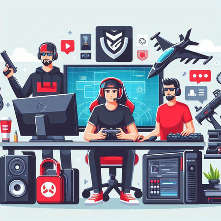 Cyber security concept. People working in the cyber office. Vector illustrationのイラスト素材