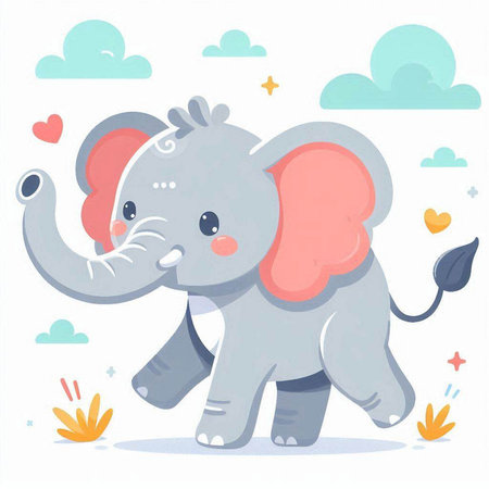 Cute cartoon elephant. Vector illustration isolated on a white background.のイラスト素材