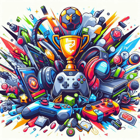Cartoon Colorful Vector Illustration of Video Games and Entertainment.のイラスト素材