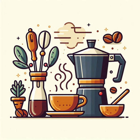 Coffee pot and cup. Vector illustration in flat style.のイラスト素材