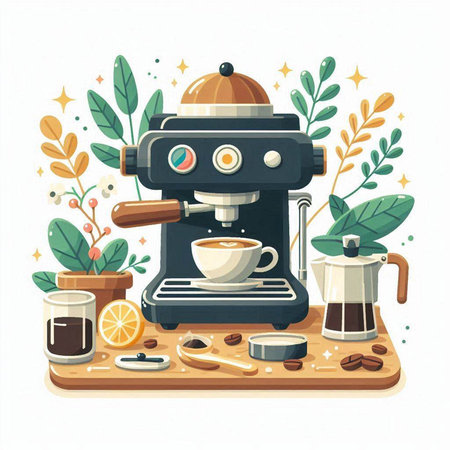Coffee machine with a cup of coffee. Vector illustration.のイラスト素材
