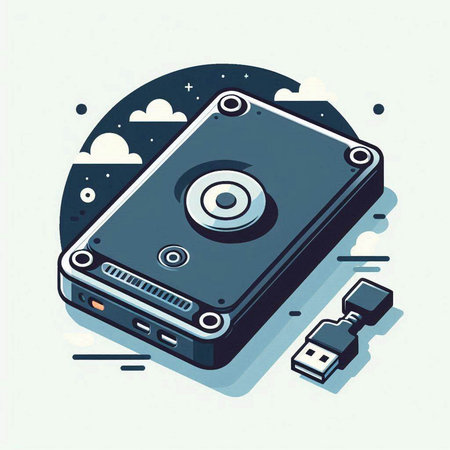 Vector illustration of hard drive in flat design style. Isolated on white background.のイラスト素材