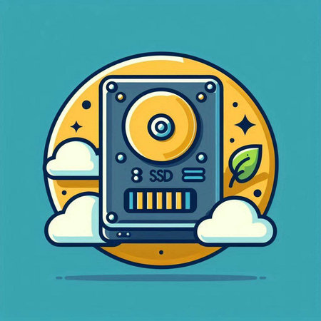 Hard disk with cloud and leaves. Vector illustration in flat style.のイラスト素材