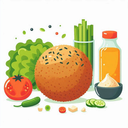 Illustration of healthy food. Vector illustration of a hamburger.のイラスト素材