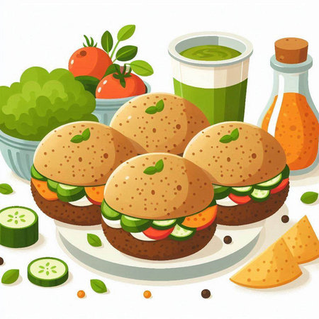 Sandwiches with cheese, tomato, cucumber and lettuce. Vector illustration.のイラスト素材
