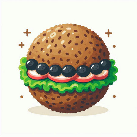 Cute cartoon hamburger with eyes and mouth. Vector illustration.のイラスト素材