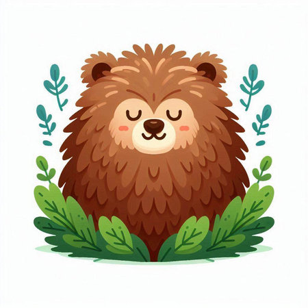 Cute cartoon hedgehog with green leaves on a white background.のイラスト素材
