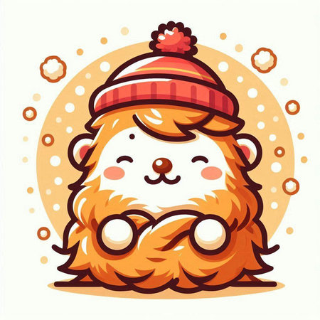 Cute Cartoon Hedgehog in Winter Hat. Vector Illustration.のイラスト素材