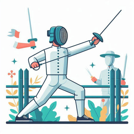 Fencing sport vector illustration. Cartoon man in fencing costume with sword and rapier.のイラスト素材