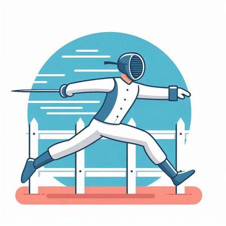 Fencing sport vector illustration. Cartoon fencer man in helmet with sword.のイラスト素材
