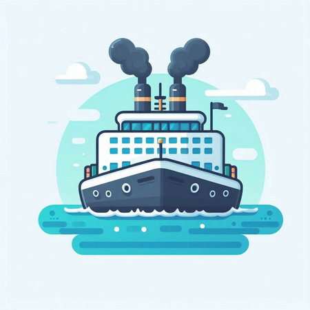 Cruise ship in the sea. Vector illustration in flat style.のイラスト素材