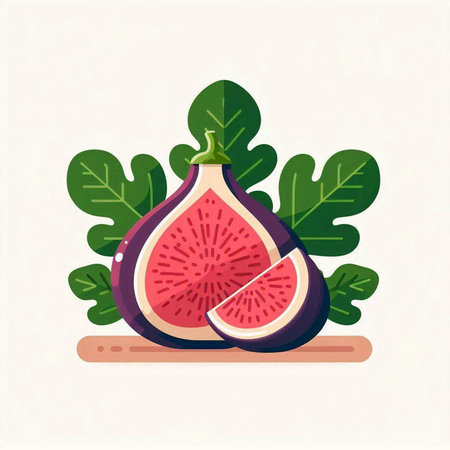 Figs and leaves. Vector illustration in flat style on white background.のイラスト素材