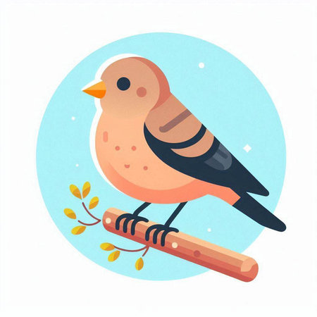 Cute bird sitting on a branch. Vector illustration in cartoon style.のイラスト素材
