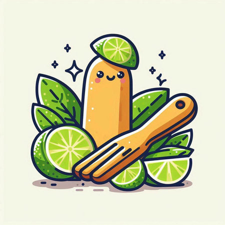 Cute lemon character with a slice of lime. Vector illustration.のイラスト素材