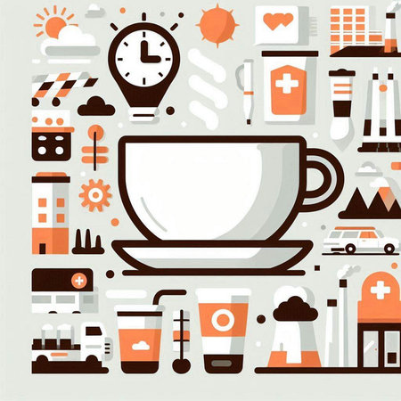 Coffee shop background. Set of colorful icons. Vector illustrationのイラスト素材