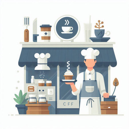 Coffee shop, cafe, restaurant. Vector illustration in flat styleのイラスト素材