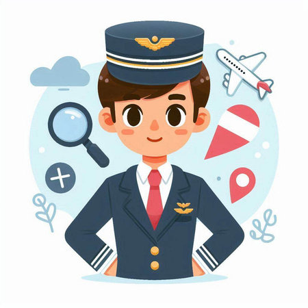 Airplane pilot in uniform. Vector illustration in flat cartoon style.のイラスト素材