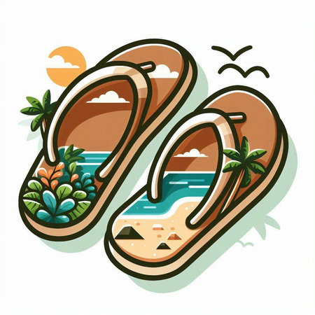 Flip flops on the beach. Vector illustration in flat styleのイラスト素材