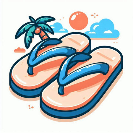 Beach flip flops. Vector illustration on white background. Isolated.のイラスト素材