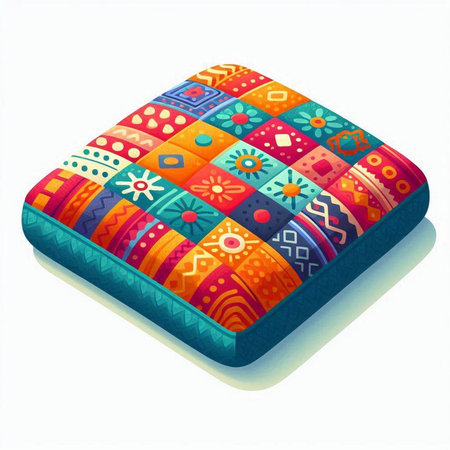 Illustration of a colorful square pillow on a white background - vectorのイラスト素材