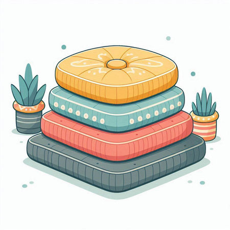 Vector illustration of a stack of pillows on a white background.のイラスト素材