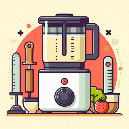 Modern flat design vector illustration of a blender and ingredients for making smoothies.のイラスト素材