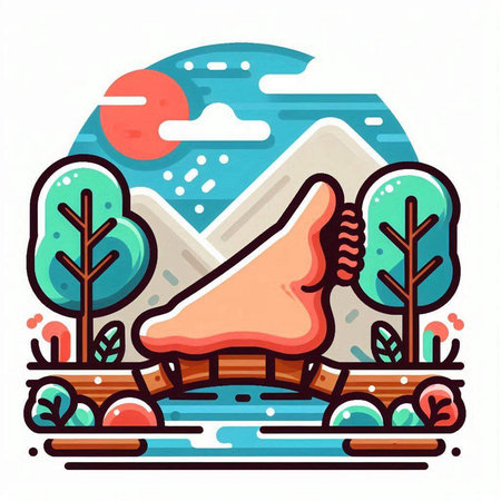 Landscape with mountains, trees and lake. Flat style vector illustration.のイラスト素材