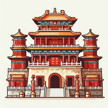 Ancient Chinese building in the style of Chinese art. Vector illustration.のイラスト素材