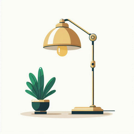 Vector illustration of a desk lamp with a potted plant on a white backgroundのイラスト素材