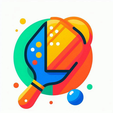 Colorful icon of paint brush with yellow, orange, green and blue spots on white backgroundのイラスト素材