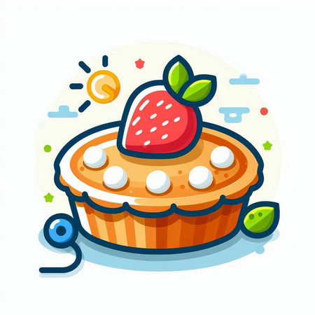 Strawberry cake icon. Vector illustration in flat cartoon style.のイラスト素材