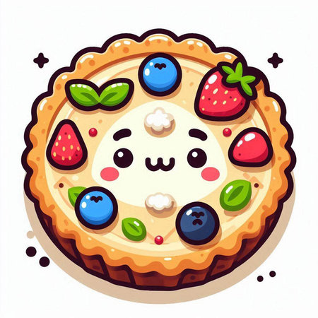 Cartoon illustration of a pie with berries on a white background.のイラスト素材