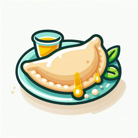 Illustration of Gyoza with honey and mint on a plateのイラスト素材