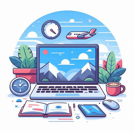 Flat design modern vector illustration concept of online travel and vacation.のイラスト素材