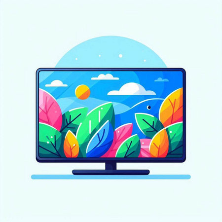 Vector illustration of a computer monitor with nature landscape. Flat style.のイラスト素材