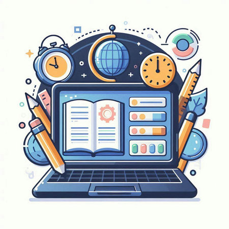 Flat design modern vector illustration concept of online education, e-learning, e-learning, distance learning, webinar, tutorials.のイラスト素材