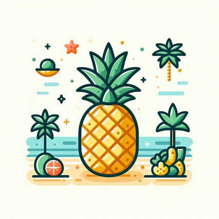 Pineapple tropical fruit flat color vector icon. Summer vacation. Summertime.のイラスト素材