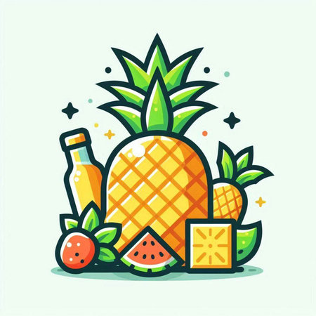 Pineapple and watermelon vector illustration. Cute cartoon pineapple and watermelon icon.のイラスト素材
