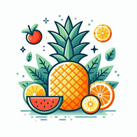 Pineapple and orange fruit vector illustration. Cute flat style icon.のイラスト素材