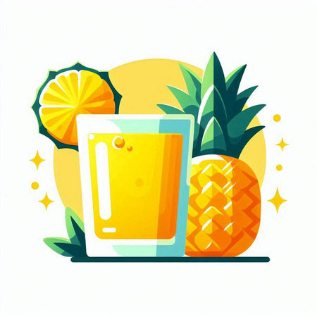 Pineapple juice in a glass. Vector illustration in flat styleのイラスト素材