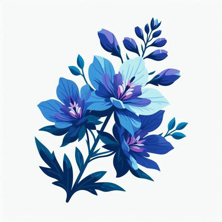Illustration of blue flowers on a white background. Vector illustration.のイラスト素材