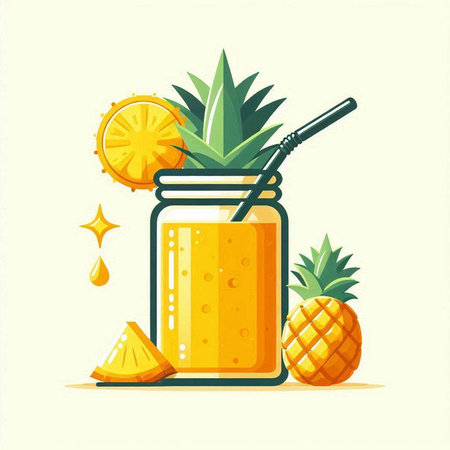 Pineapple smoothie in a glass jar. Vector illustration.のイラスト素材