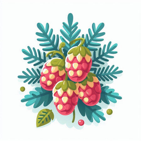 Raspberry fruits with leaves, berries and berries. Vector illustration.のイラスト素材