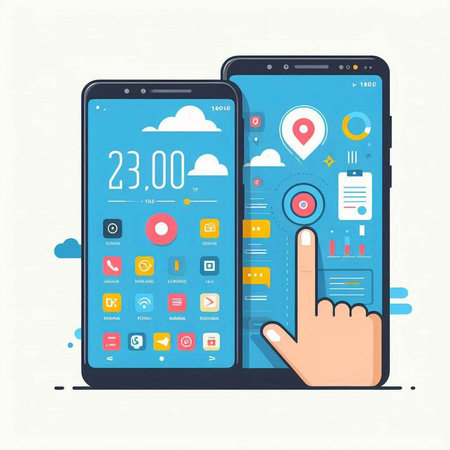 Flat design modern vector illustration concept of mobile application development, cloud computing and social media. Smartphone screen with icons.のイラスト素材