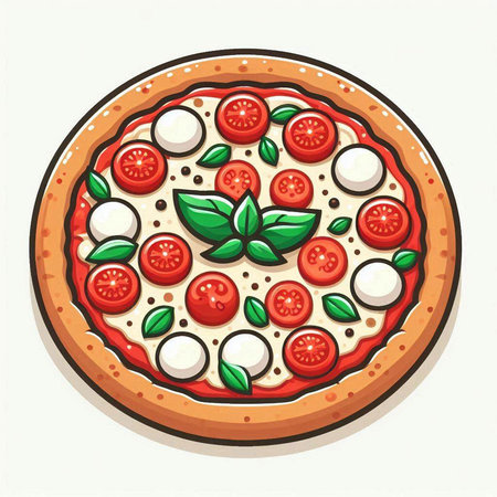 Pizza with mozzarella, tomato and basil. Vector illustration.のイラスト素材