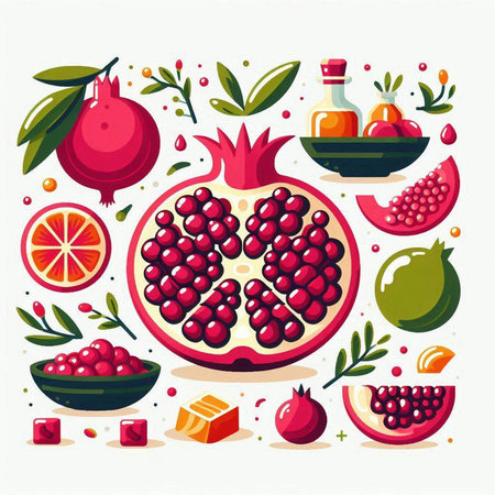 Pomegranate and fruit set. Vector illustration in flat styleのイラスト素材