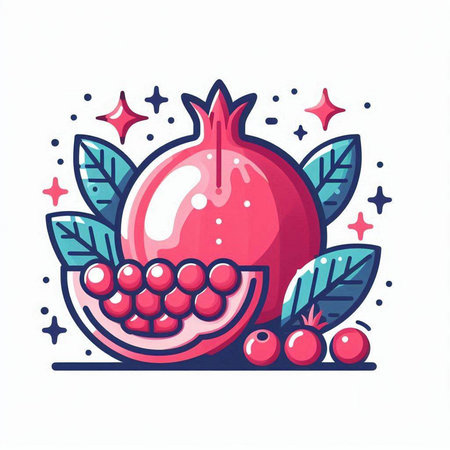 Pomegranate fruit with leaves and berries. Vector illustration.のイラスト素材