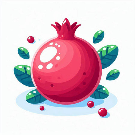 Pomegranate fruit with leaves. Vector illustration in cartoon style.のイラスト素材