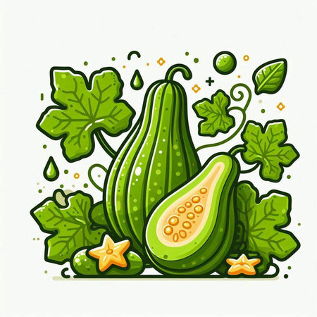 Papaya fruit with green leaves and star on white background.のイラスト素材